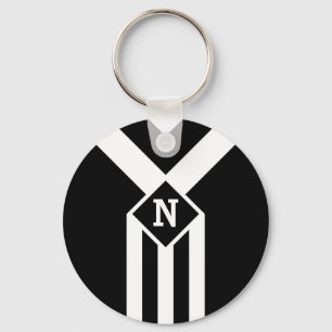 Witte Stripes en Chevrons op zwart met monogram Sleutelhanger