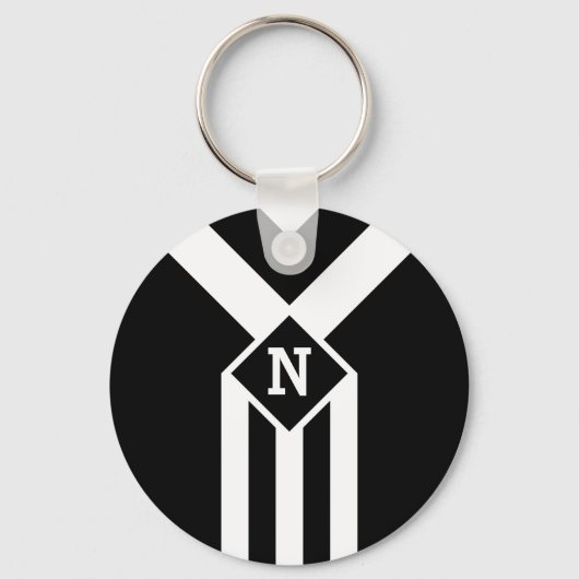 Witte Stripes en Chevrons op zwart met monogram Sleutelhanger (Voorkant)