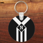 Witte Stripes en Chevrons op zwart met monogram Sleutelhanger (Voorkant)