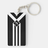 Witte Stripes en Chevrons op zwart met monogram Sleutelhanger (achterkant)