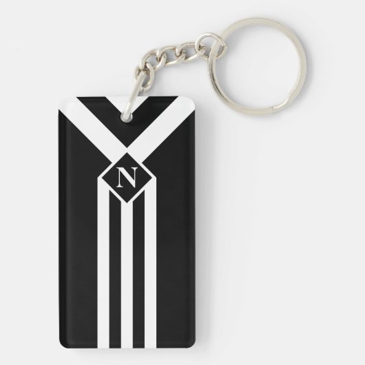 Witte Stripes en Chevrons op zwart met monogram Sleutelhanger (achterkant)