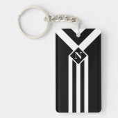Witte Stripes en Chevrons op zwart met monogram Sleutelhanger (Voorkant)