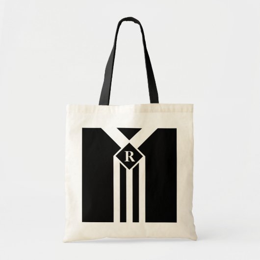 Witte Stripes en Chevrons op zwart met monogram Tote Bag (Voorkant)