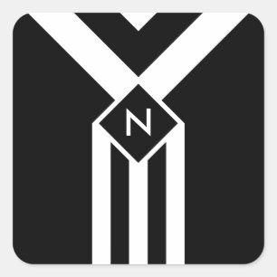 Witte Stripes en Chevrons op zwart met monogram Vierkante Sticker