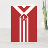 Witte strips en Chevrons op rood met monogram Bedankkaart (Voorkant)