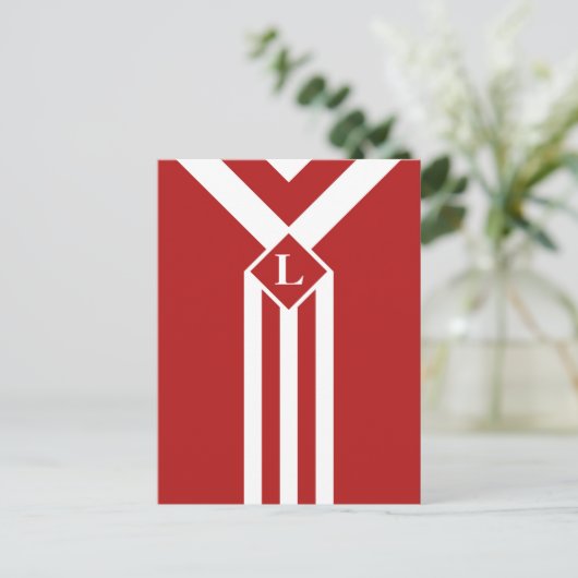 Witte strips en Chevrons op rood met monogram Briefkaart (Staand voorkant)