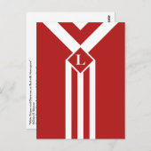 Witte strips en Chevrons op rood met monogram Briefkaart (Voorkant / Achterkant)