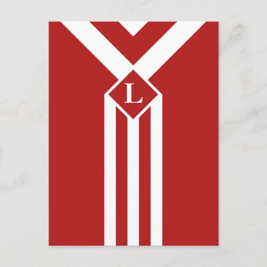 Witte strips en Chevrons op rood met monogram Briefkaart (Voorkant)