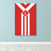 Witte strips en Chevrons op rood met monogram Canvas Afdruk (Insitu (Houten vloer))