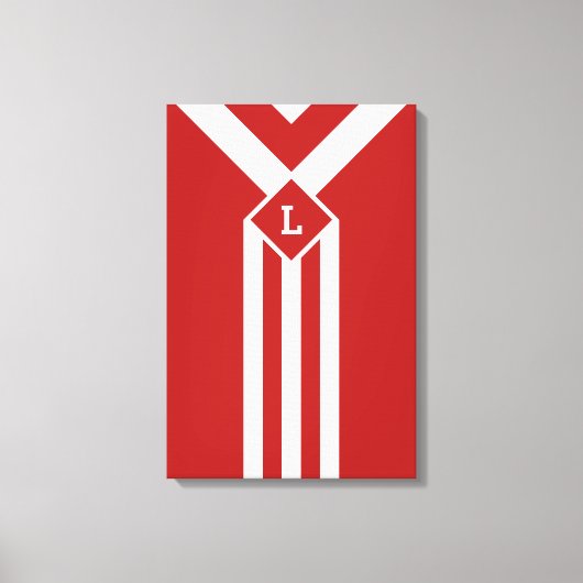 Witte strips en Chevrons op rood met monogram Canvas Afdruk (Voorkant)