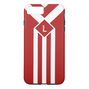 Witte strips en Chevrons op rood met monogram iPhone 8/7 Plus Hoesje
