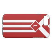 Witte strips en Chevrons op rood met monogram Case-Mate iPhone Case (Achterkant (Horizontaal))