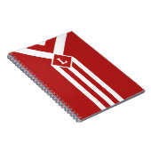 Witte strips en Chevrons op rood met monogram Notitieboek (Rechterzijde)