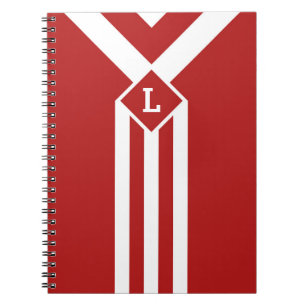 Witte strips en Chevrons op rood met monogram Notitieboek