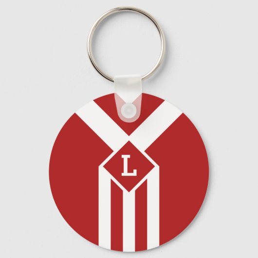 Witte strips en Chevrons op rood met monogram Sleutelhanger (Voorkant)