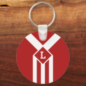 Witte strips en Chevrons op rood met monogram Sleutelhanger (Voorkant)
