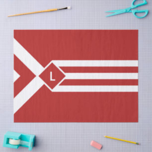 Witte strips en Chevrons op rood met monogram Tissuepapier