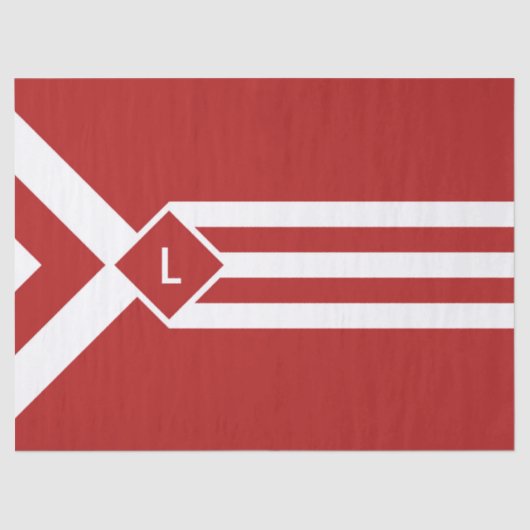 Witte strips en Chevrons op rood met monogram Tissuepapier (Voorkant)