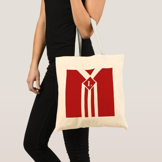 Witte strips en Chevrons op rood met monogram Tote Bag (Voorkant (product))