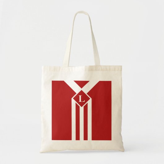 Witte strips en Chevrons op rood met monogram Tote Bag (Voorkant)