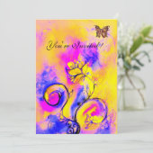 WITTE STROMEN EN BUTTERFLIES paars geel roze Kaart (Staand voorkant)