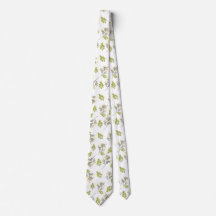 Witte stropdas met groen en geel bladpatroon