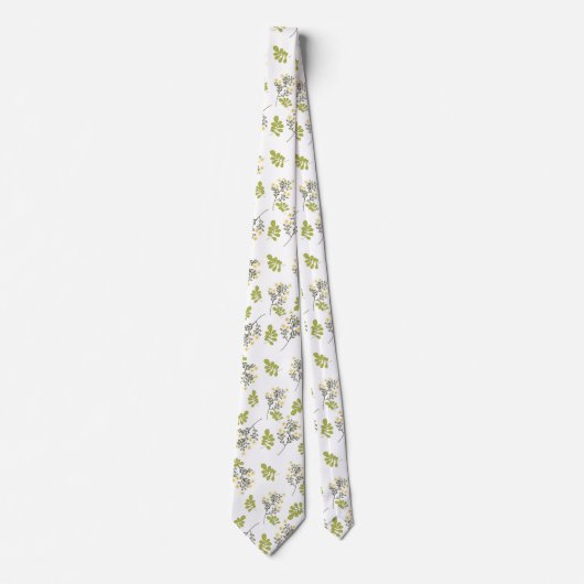 Witte stropdas met groen en geel bladpatroon (Voorkant)