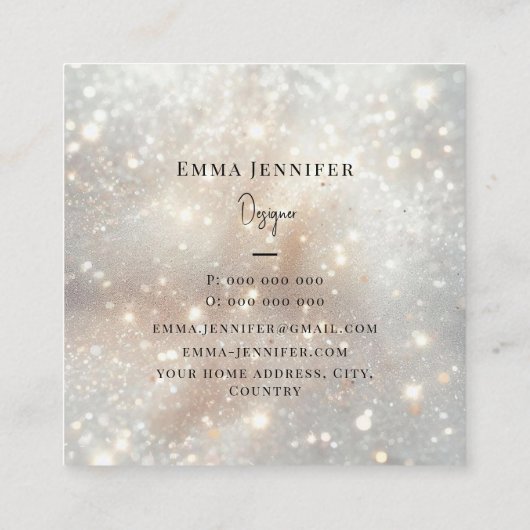 Witte Subtiele zachte glitter achtergrond Vierkante Visitekaartje (Achterkant)