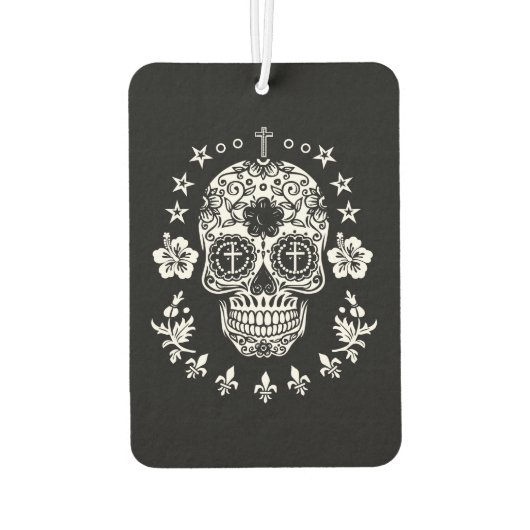 Witte Suikerschedel en kruis met Fleur De Lis Luchtverfrisser (Achterkant)