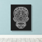 Witte suikerschedel op zwart canvas afdruk (Insitu (Houten vloer))