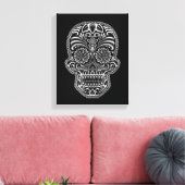 Witte suikerschedel op zwart canvas afdruk (Insitu (Woonkamer))