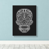 Witte suikerschedel op zwart canvas afdruk (Insitu (Houten vloer))