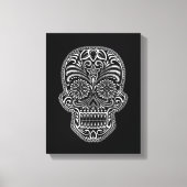 Witte suikerschedel op zwart canvas afdruk (Voorkant)