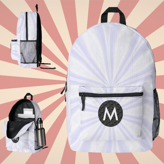 Witte Sunburst Monogram Zwarte Cirkel Bedrukte Rugzak