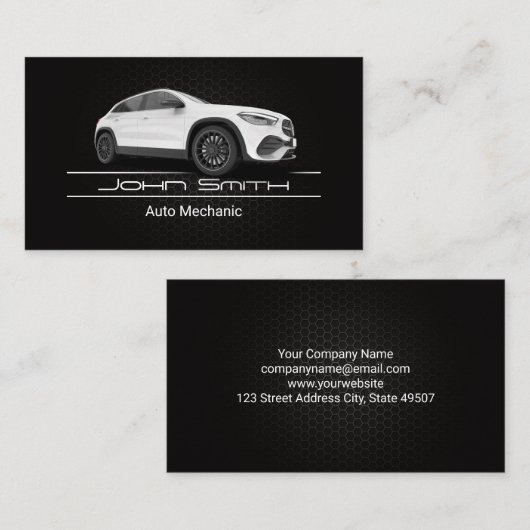 Witte SUV auto | monteur | Automatische reparatie Visitekaartje (Voorkant / Achterkant)