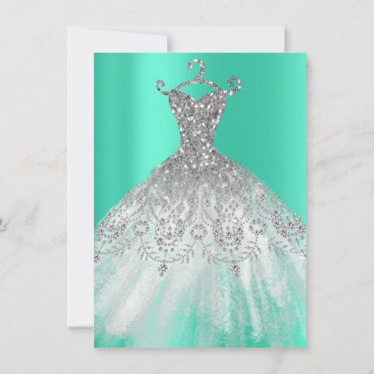 Witte Sweet 16th Bruidsjurk Grijs Mint Diamant Kaart (Achterkant)