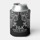 Witte Swirls Kant Bruiloft Sjabloon Blikjeskoeler (Blikje Voorkant)