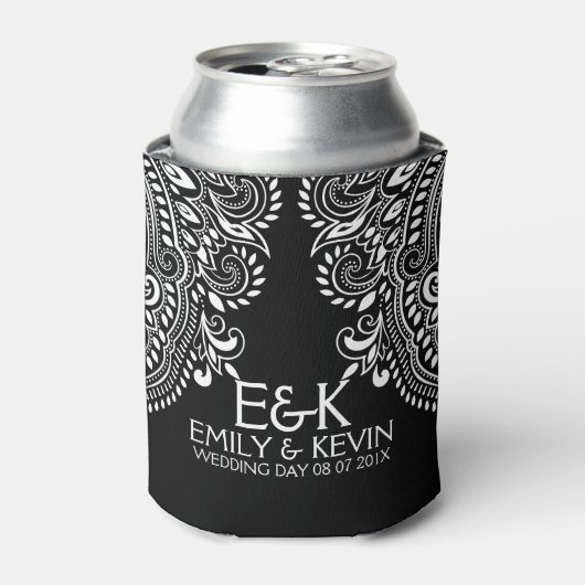 Witte Swirls Kant Bruiloft Sjabloon Blikjeskoeler (Blikje Voorkant)