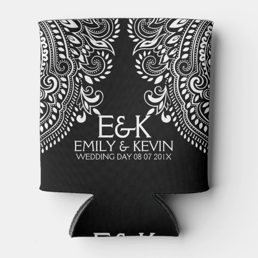 Witte Swirls Kant Bruiloft Sjabloon Blikjeskoeler (Voorkant)