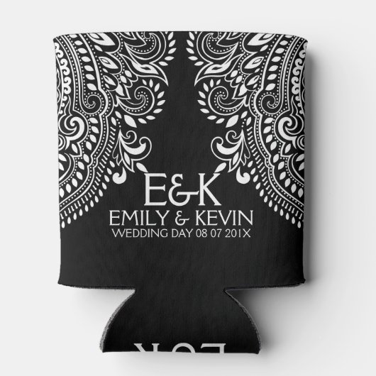 Witte Swirls Kant Bruiloft Sjabloon Blikjeskoeler (Achterkant)