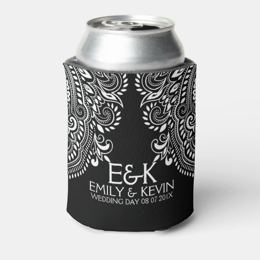 Witte Swirls Kant Bruiloft Sjabloon Blikjeskoeler (Blikje Achterkant)