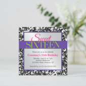 Witte Swirls op Zwart Sweet 16 Verjaardag Kaart (Staand voorkant)