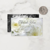 Witte sympathie begrafenis bloemen & foto dank u notitiekaartje (Voorkant / Achterkant in situ)