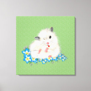 Witte Syrische hamster-accessoires, groene polka Canvas Afdruk