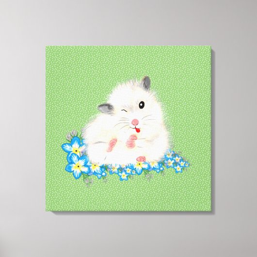 Witte Syrische hamster-accessoires, groene polka Canvas Afdruk (Voorkant)