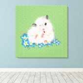 Witte Syrische hamster-accessoires, groene polka Canvas Afdruk (Insitu (Houten vloer))
