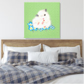 Witte Syrische hamster-accessoires, groene polka Canvas Afdruk (Insitu (Slaapkamer))