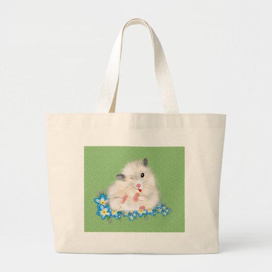 Witte Syrische hamster-accessoires, groene polka Grote Tote Bag (Voorkant)
