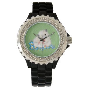 Witte Syrische hamster-accessoires, groene polka Horloge