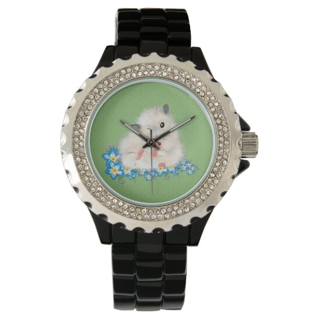 Witte Syrische hamster-accessoires, groene polka Horloge (Voorkant)